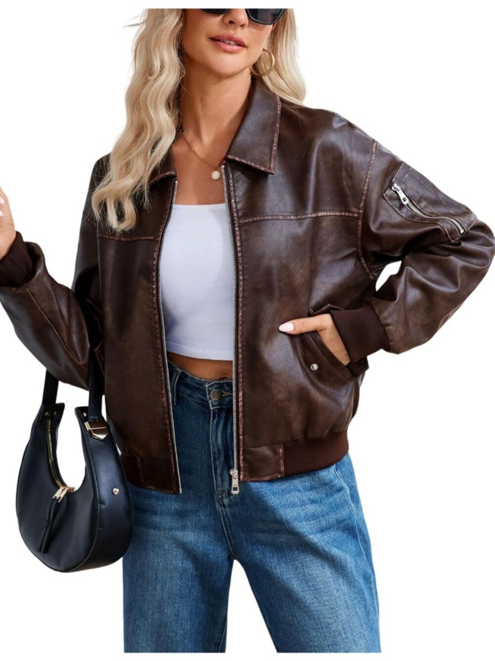 Women's Wine Red Oversized Fall Winter Faux Leather Bomber Moto Biker Jacket